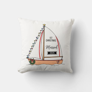 1e Kerstmis Getrouwd 2025 Schattig Maritiem Kussen