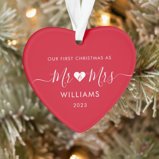 1e Kerstmis Getrouwd Mr. Mrs. Simple Heart Foto Ornament (Boom)