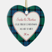 1e Kerstmis Getrouwd Plaid Gift Hart Keramisch Ornament (Rechts)