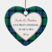 1e Kerstmis Getrouwd Plaid Gift Hart Keramisch Ornament (Achterkant)