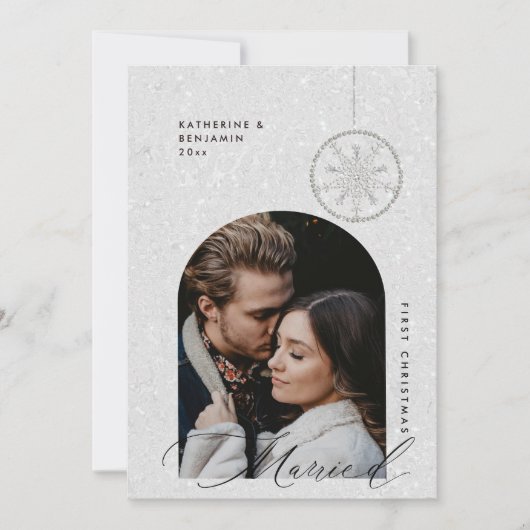 1e Kerstmis Getrouwd Sneeuwvlokken Boho Moderne Fo Feestdagenkaart (Voorkant)