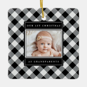 1e Kerstmis Grootouders Zwart Wit Plaid Foto Keramisch Ornament