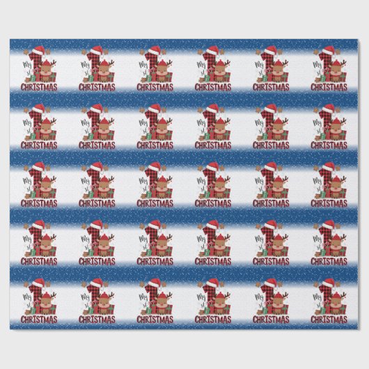 1e Kerstmis Kerstmannenhoed Witte Sneeuw Baby Rend Cadeaupapier (Vlak)