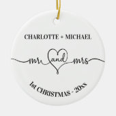 1e Kerstmis pasgetrouwden namen hart wit Keramisch Ornament (Voorkant)