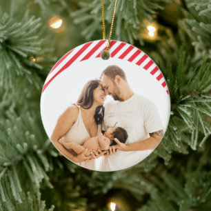 1e Kerstmis Rode Candy Cane Familie Aangepaste Fot Keramisch Ornament