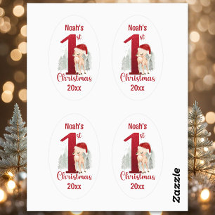 1e Kerstmis Schattige Herten Santa Hoed Baby Boy Ovale Sticker