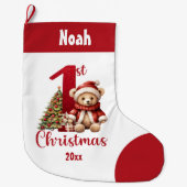 1e Kerstmis Teddy Bear Baby Boy Rode Naam Grote Kerstsok (Voorkant)