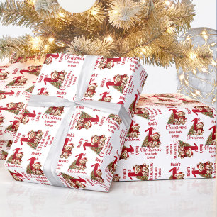 1e Kerstmis Teddy Bear Naam Tekst Kerstboom Cadeaupapier