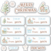 1e Kerstnaam Blauwe Etiketten Kus Gesneden Sticker (Voorkant)