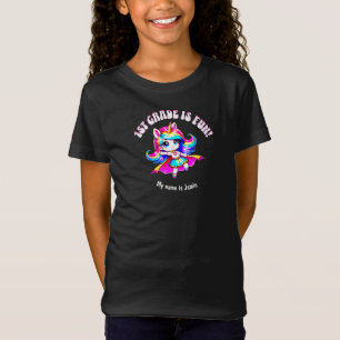 1e klas anime eenhoorn meisje citaat zwart roze t-shirt