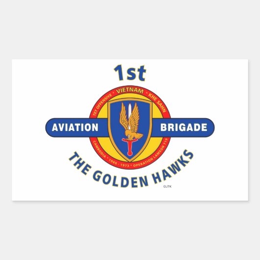 1E LUCHTVAARTBRIGADE VIETNAM "GOLDEN HAWKS" RECHTHOEKIGE STICKER (Voorkant)
