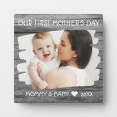 1e Moederdag Mam Baby Foto Keepomwille Gray Wood Fotoplaat (Voorkant)
