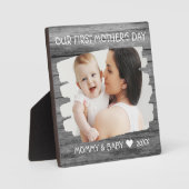 1e Moederdag Mam Baby Foto Keepomwille Gray Wood Fotoplaat (Voorkant)