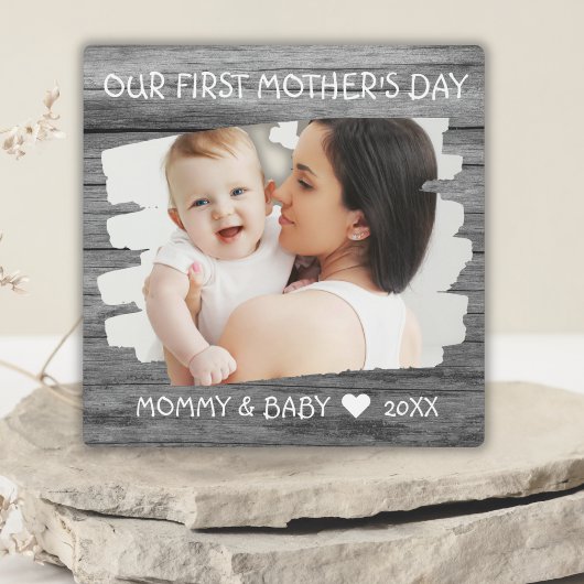 1e Moederdag Mam Baby Foto Keepomwille Gray Wood Fotoplaat
