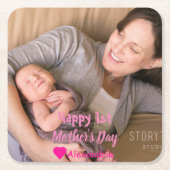 1e Moederdag Vierkante Kartonnen Onderzetter (Voorkant)