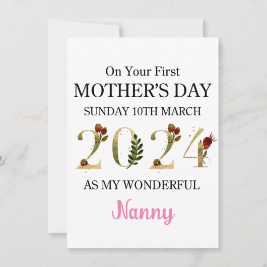 1e Moederdagkaart als mijn Nanny, Gelukkige 1e Moe Feestdagenkaart (Voorkant)