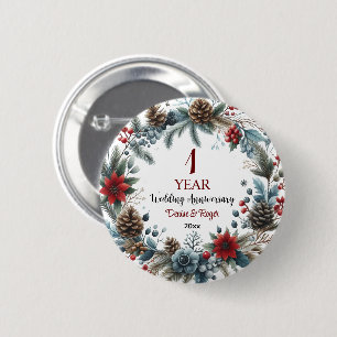 1e papier bruiloft Jubileum Elegant Winter Ronde Button 5,7 Cm