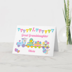 1e Pasen Bunny Train Grote Kleindochter Roze Kaart