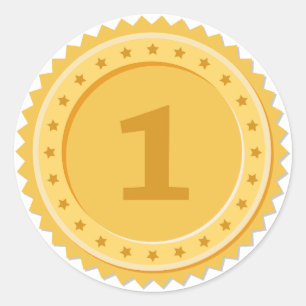1e plaats gouden medaille ronde sticker