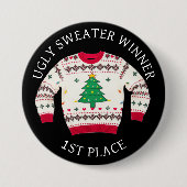 1e plaats Ugly Sweater Winnaar | Grappige kerst Ronde Button 7,6 Cm (Voorkant)