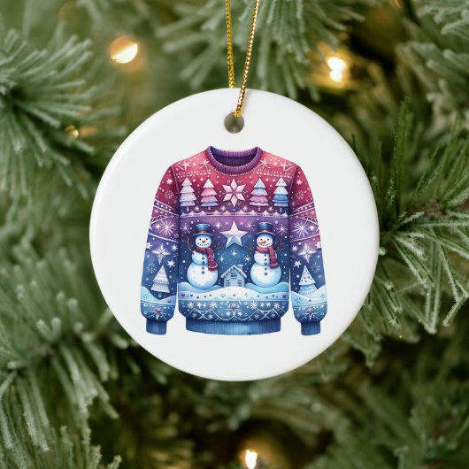 1e plaats Winnaar Ugly Sweater Blauw Rood Paarse Keramisch Ornament (Boom)