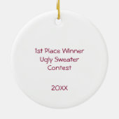 1e plaats Winnaar Ugly Sweater Blauw Rood Paarse Keramisch Ornament (Achterkant)