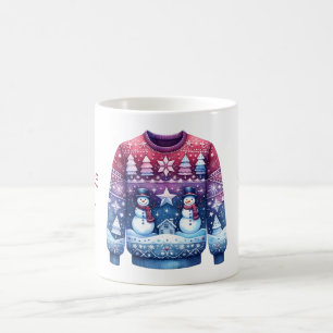 1e plaats Winnaar Ugly Sweater Blauw Rood Paarse Koffiemok