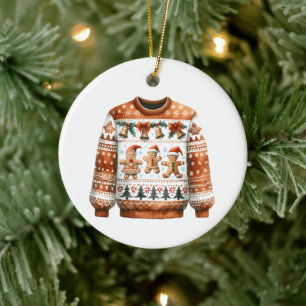 1e plaats Winnaar Ugly Sweater Contest Gingerbread Keramisch Ornament