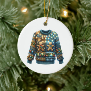 1e plaats Winnaar Ugly Sweater Contest Tree Lights Keramisch Ornament