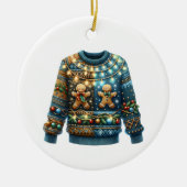 1e plaats Winnaar Ugly Sweater Contest Tree Lights Keramisch Ornament (Voorkant)