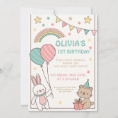 1e Rainbow Bunny verjaardagsfeest Kaart (Voorkant)