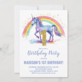 1e Rainbow Unicorn Verjaardag Uitnodigingen (Voorkant)