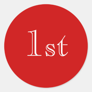 1e. Red en White. Mooi eenvoudig ontwerp. Custom Ronde Sticker