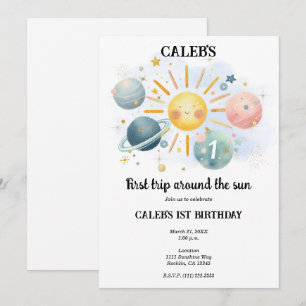 1e Reis Rond de Zon Pastel Waterverf 1 Feestje Kaart