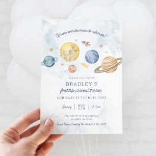 1e reis rond de zon verjaardagsuitnodiging kaart