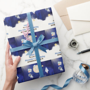 1e reis Waterverf buitenruimte 1e verjaardag jonge Cadeaupapier