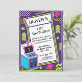 1e Retro Arcade Verjaardag Uitnodiging (Staand voorkant)