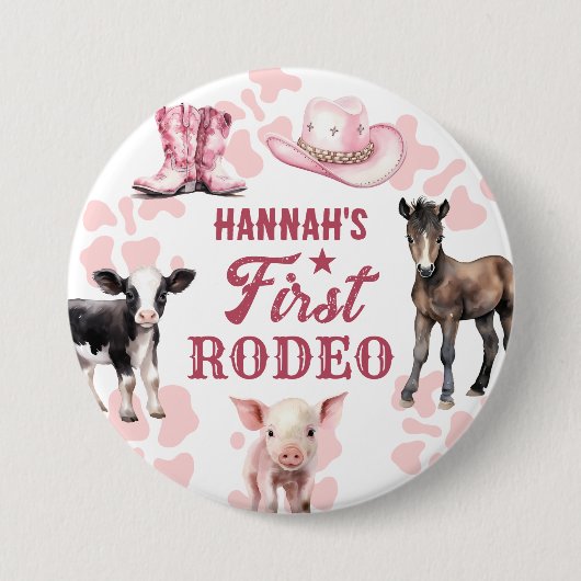 1e Rodeo Roze Verjaardag Button (Voorkant)