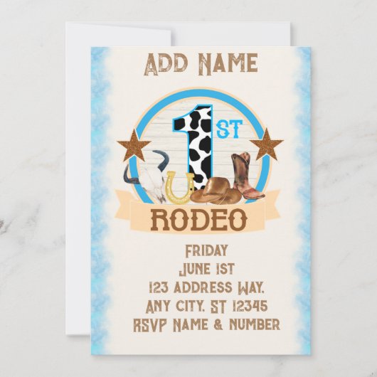 1e Rodeo verjaardagsuitnodiging Kaart (Voorkant)