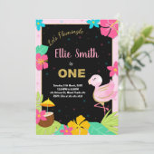 1e roze flamingo verjaardagsuitnodigingen kaart (Staand voorkant)