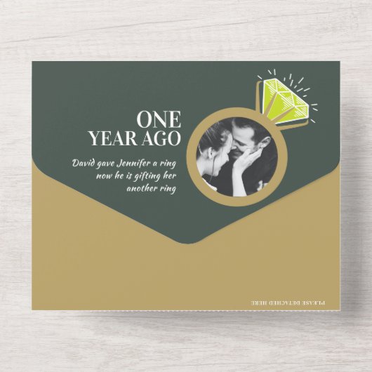 1e trouwfeestje groene peridot ring all in one uitnodiging (Achterkant)