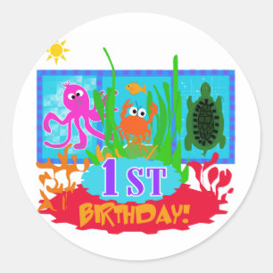 1e Undersea Adventure Verjaardag Tshirts Ronde Sticker