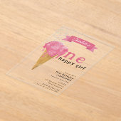 1e verjaardag 1 Happy Girl Pink Ice Cream Acryl Uitnodigingen (Laagn)