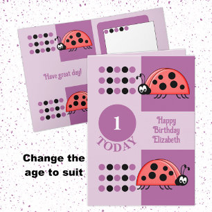 1e verjaardag 1 vandaag de dag de ladybugs paars kaart