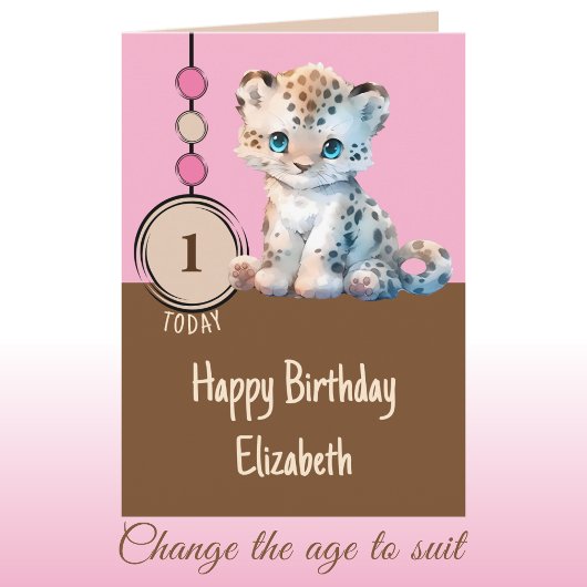 1e verjaardag 1 vandaag naam schattige luipaard ro kaart