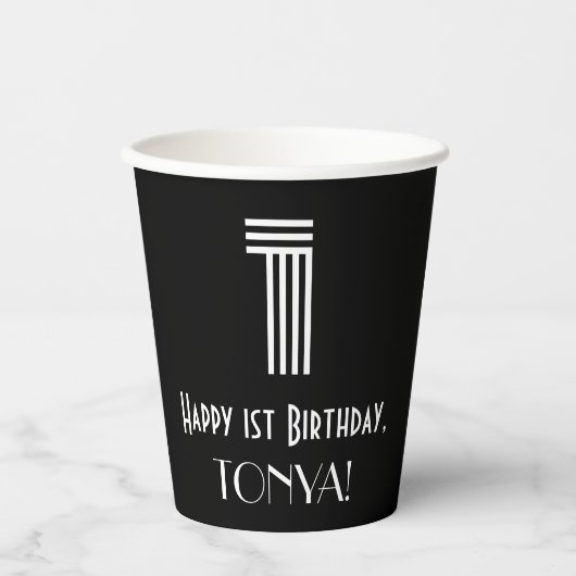 1e verjaardag — Art Deco Geïnspireerde look "1" +  Papieren Bekers (Voorkant)