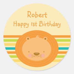 1e Verjaardag Baby Leeuw Ronde Stickers