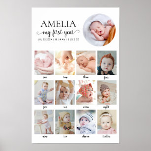 1e verjaardag baby mijlpaal 12 maanden aangepaste  poster