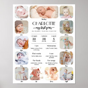 1e verjaardag baby mijlpaal aangepaste foto-collag poster