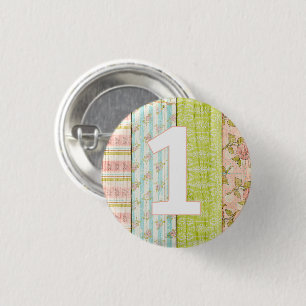 1e verjaardag Baby Shabby Chic Rozen Cottage Ronde Button 3,2 Cm